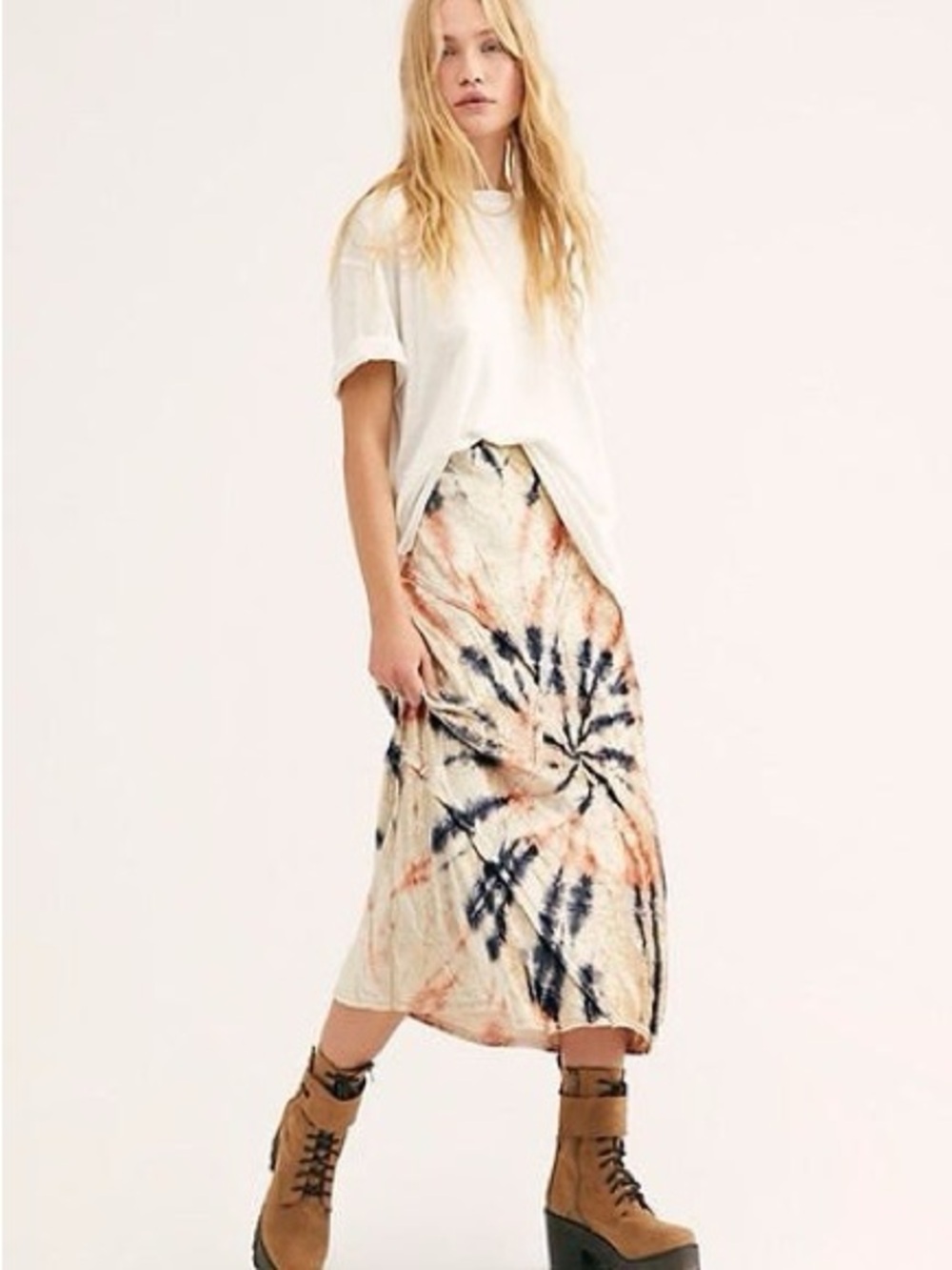 Free People Serious Swagger Crushed Velvet Midi Skirt in Firework Combo Size S